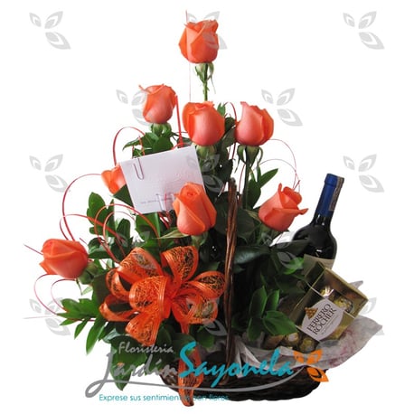 Rosas y vino y chocolates